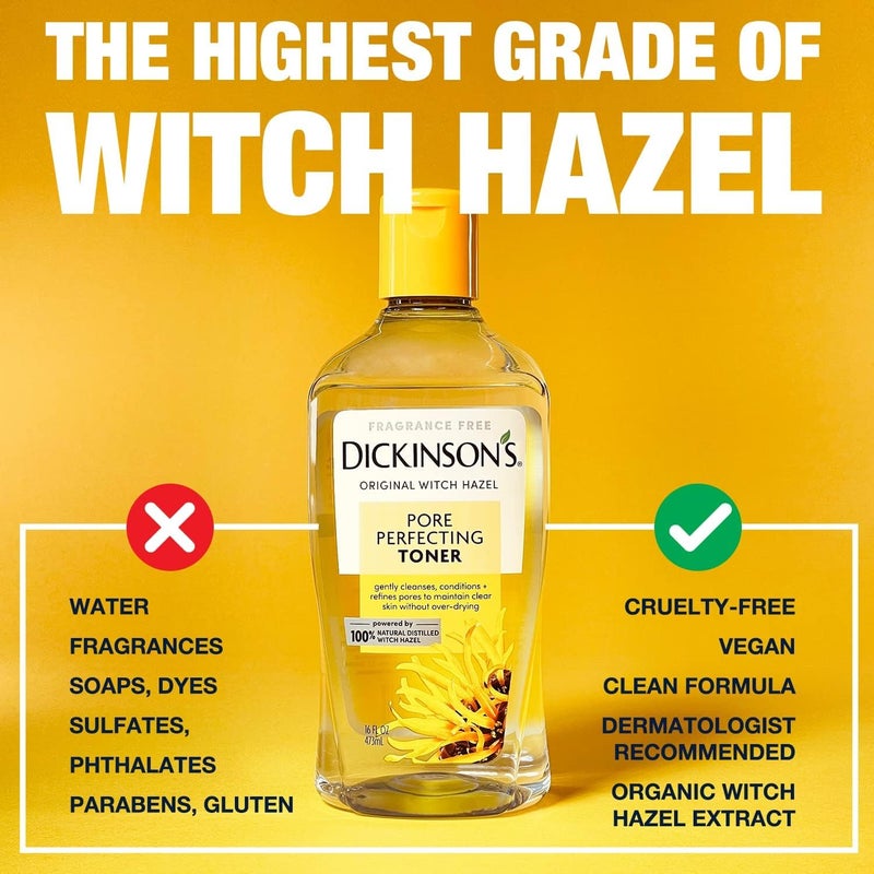 Dickinson's Original Witch Hazel Pore Perfecting Toner | 100% Natural Distilled Witch Hazel | America's #1 Toner | Refines Pores | Removes Impurities & Oil |8 Fl Oz | 6 Count - Image 4